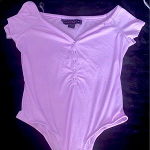 lavender/light purple button up body suit